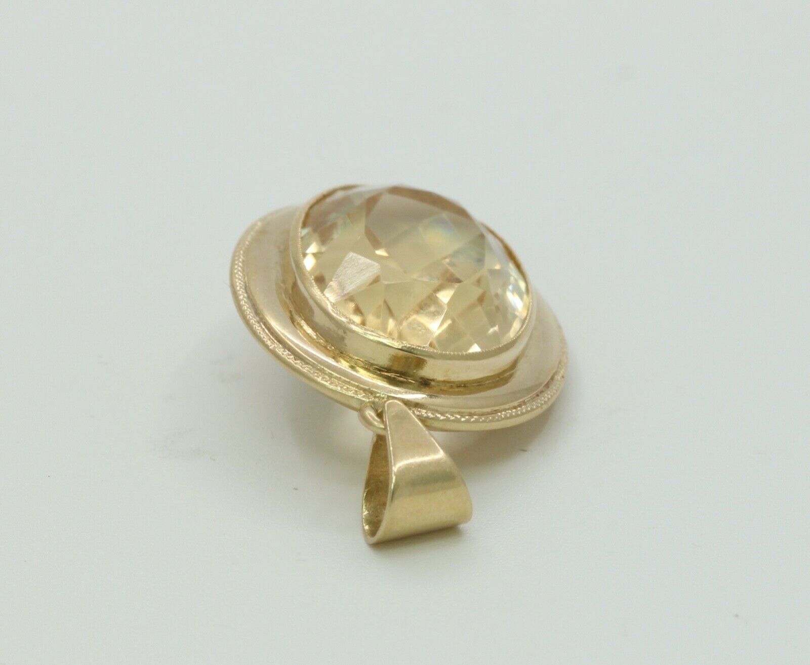 Vintage Large Citrine 14K Yellow Gold Pendant