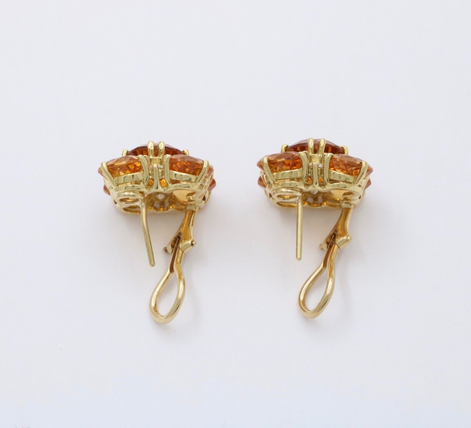 Vintage Madeira Golden Citrines Diamonds 18K Yellow Gold Earrings