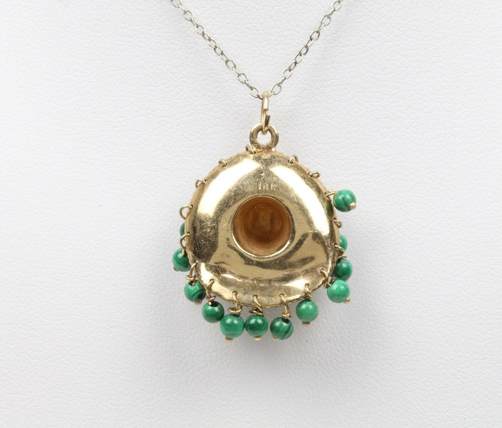 Vintage Sombrero Pendant 14K Yellow Gold Malachite