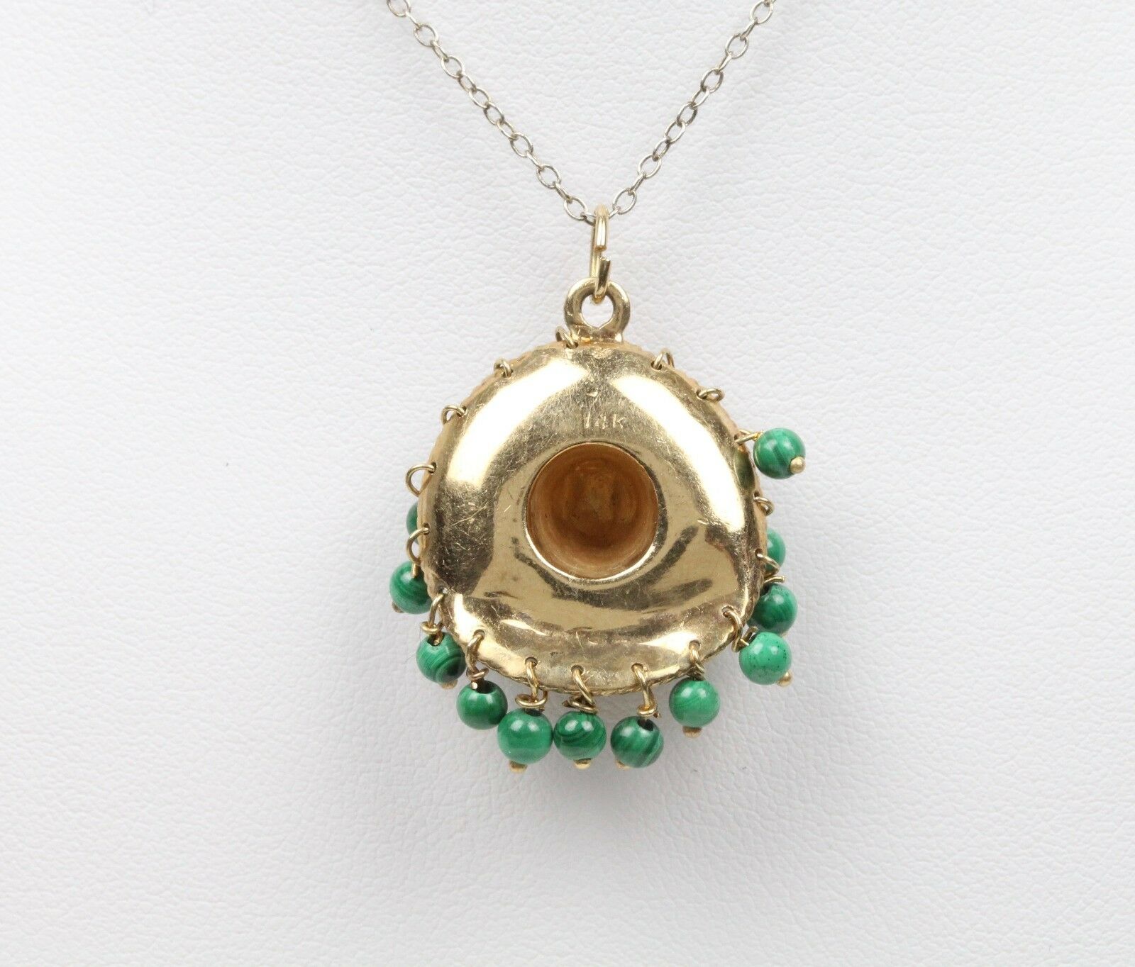 Vintage Sombrero Pendant 14K Yellow Gold Malachite