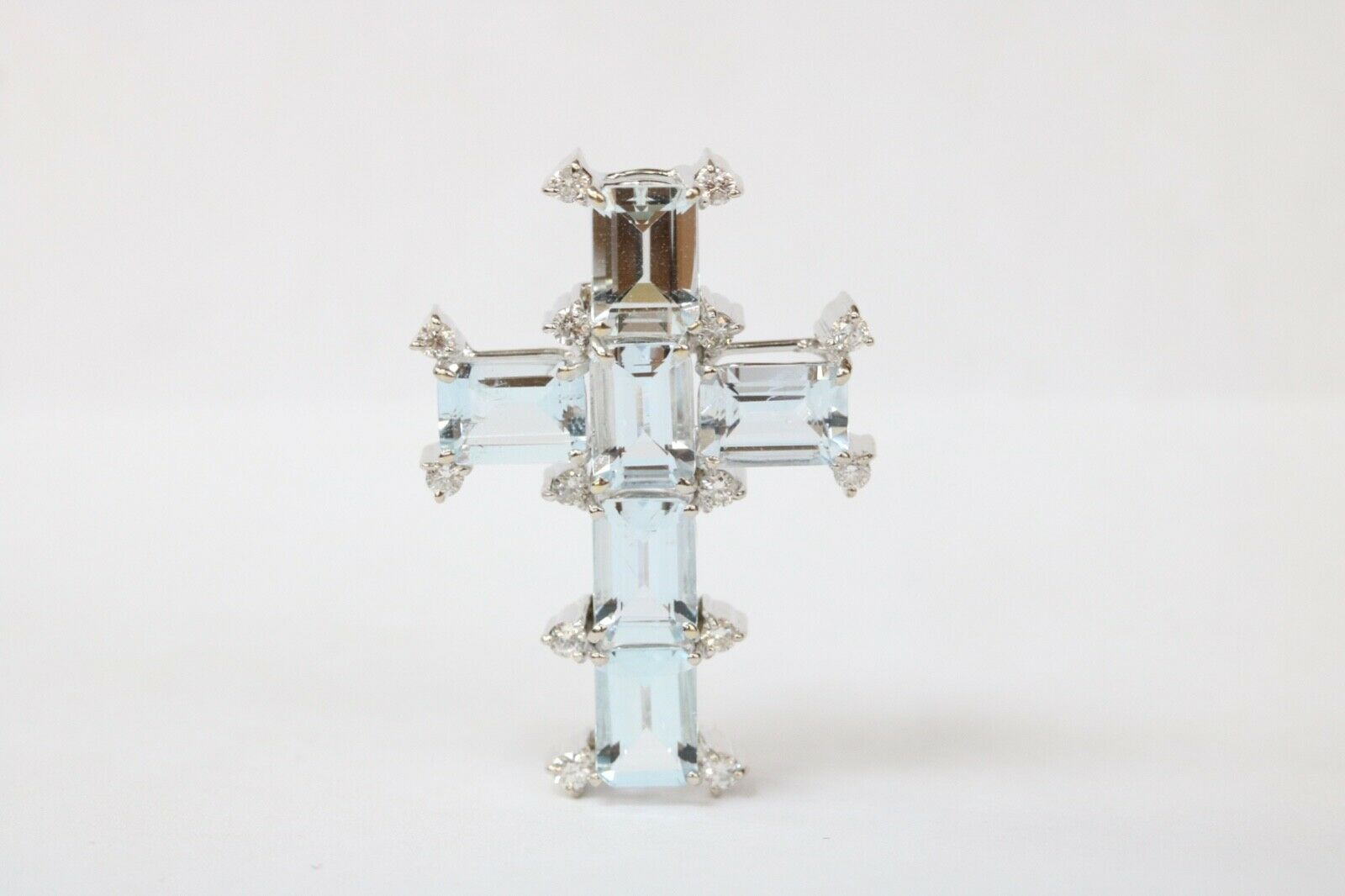 Mid-century Aquamarine & Diamonds Cross Pendant