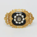 Victorian18K Yellow Gold Black Enamel Diamond Pearl brooch