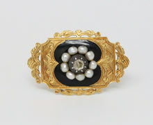 Load image into Gallery viewer, Victorian18K Yellow Gold Black Enamel Diamond Pearl brooch
