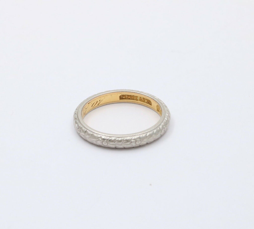 Art Deco W. Wise & Son Flower Blossom 18K White Yellow Gold Wedding Band Ring
