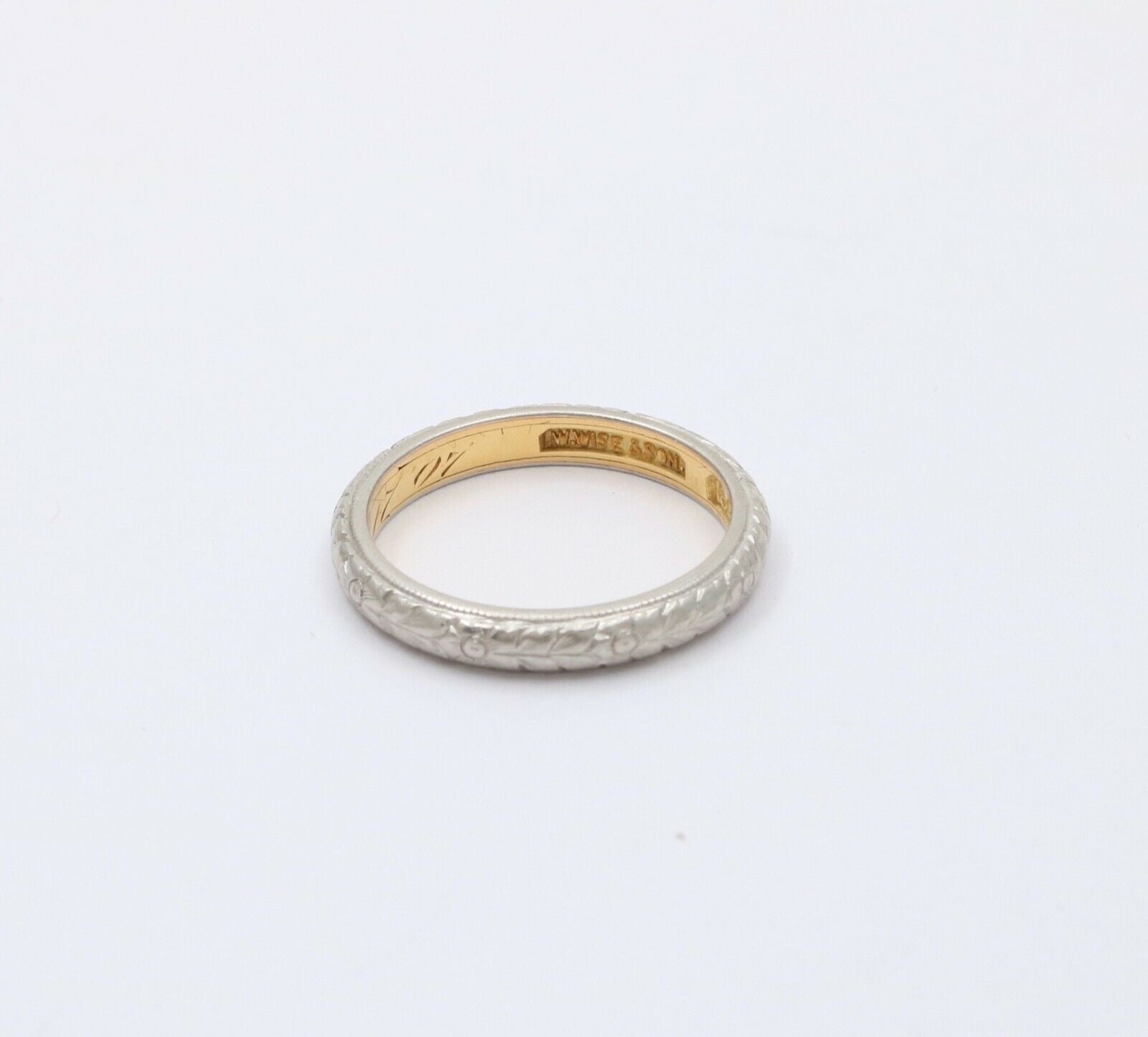 Art Deco W. Wise & Son Flower Blossom 18K White Yellow Gold Wedding Band Ring