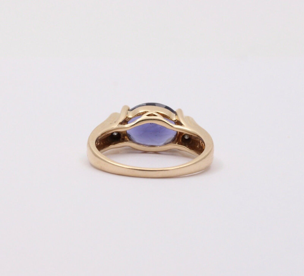 Vintage Iolite Diamonds 14K Yellow Gold Ring