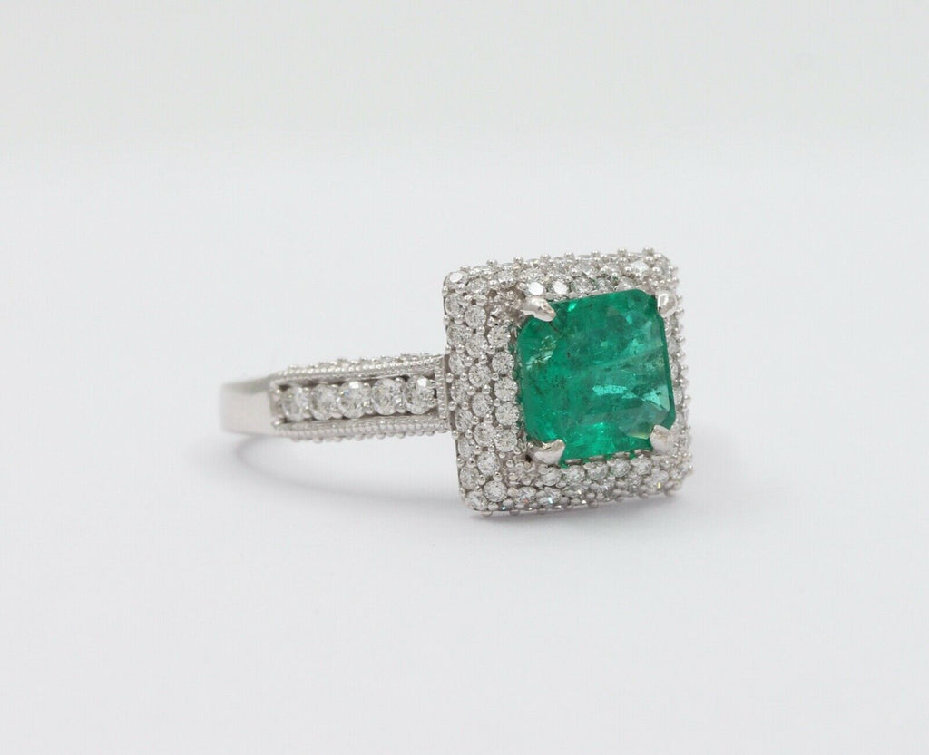 Vintage 14K White Gold Emerald Diamond Cocktail Ring