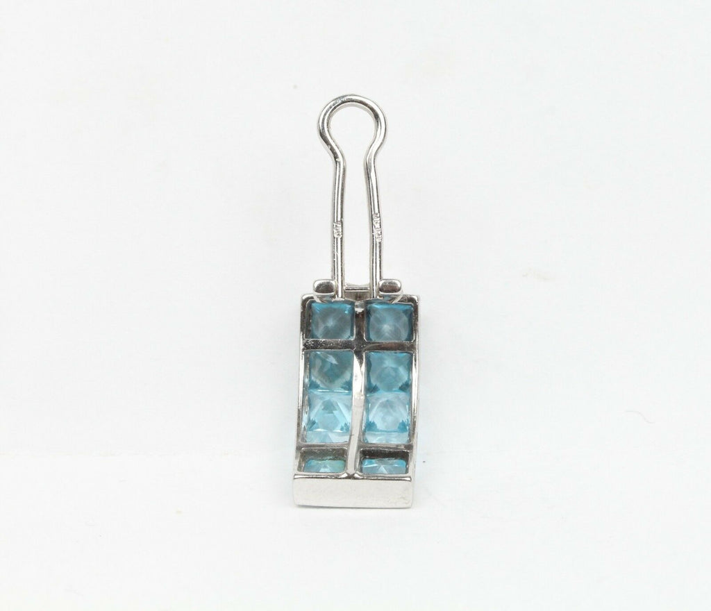 Vintage 18K White Gold Blue Topaz Huggies