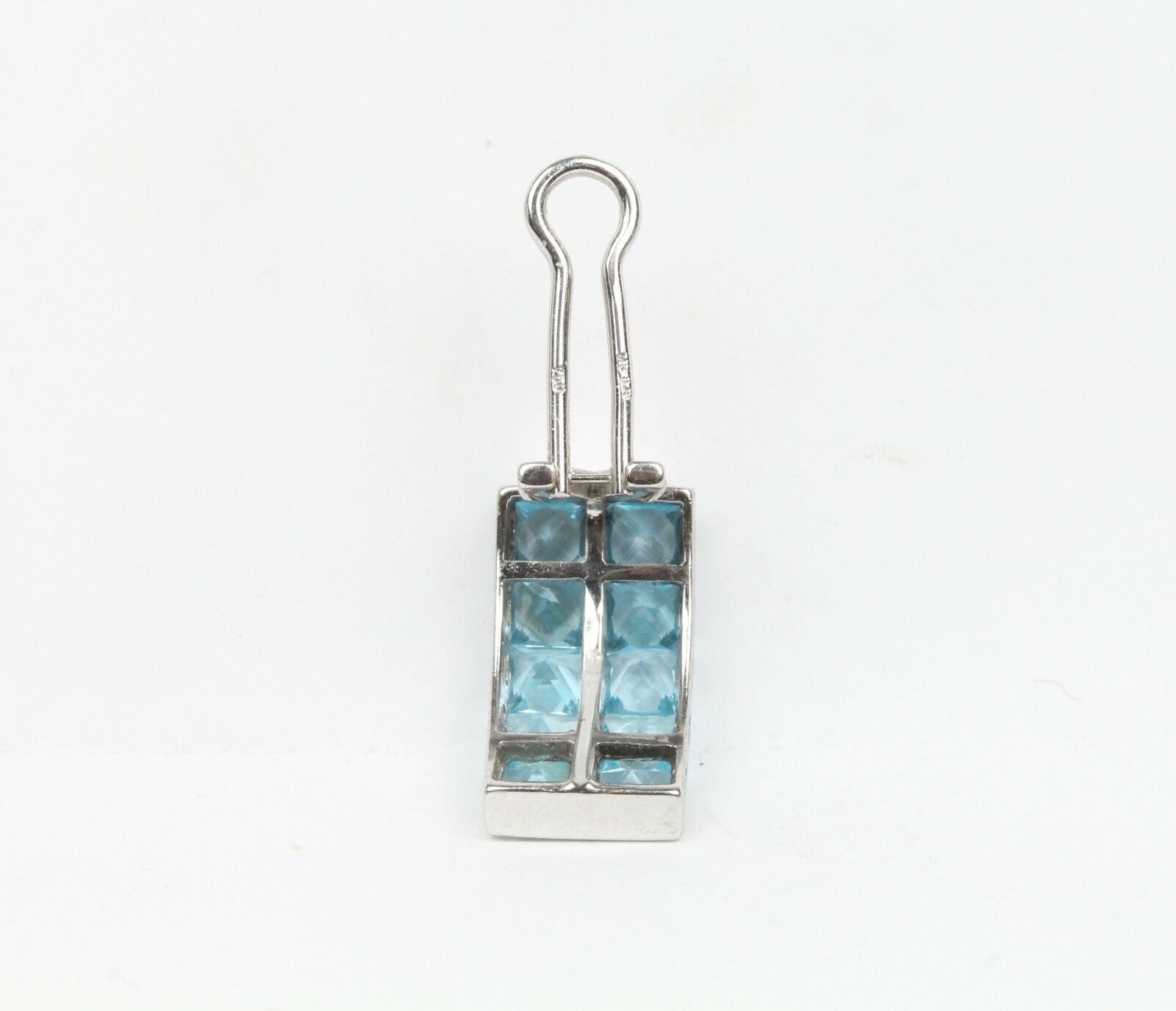 Vintage 18K White Gold Blue Topaz Huggies