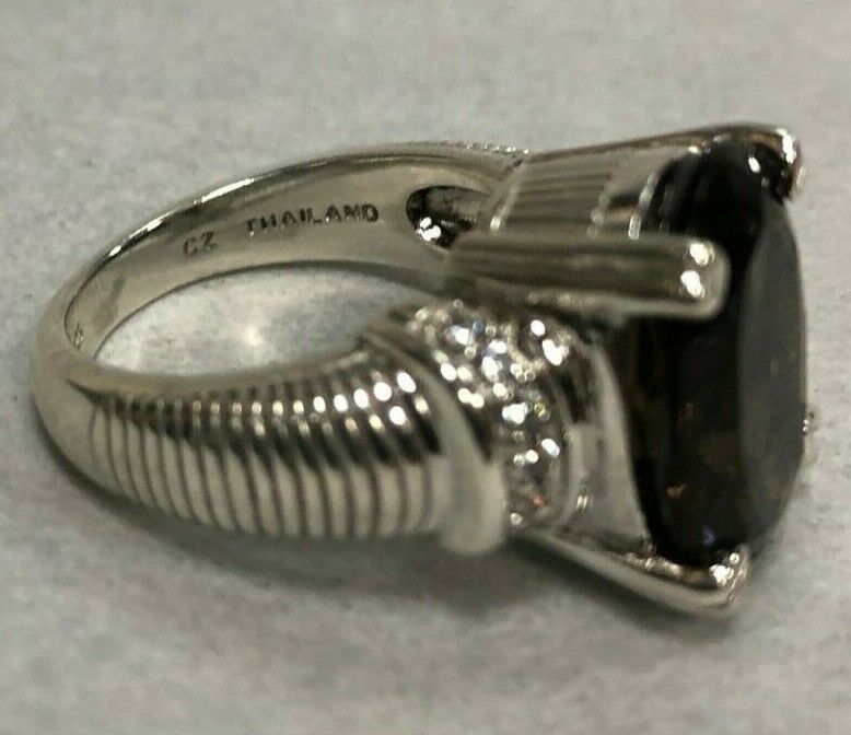 Judith Ripka Sterling Silver Smoky Topaz Solitaire Cocktail Ring