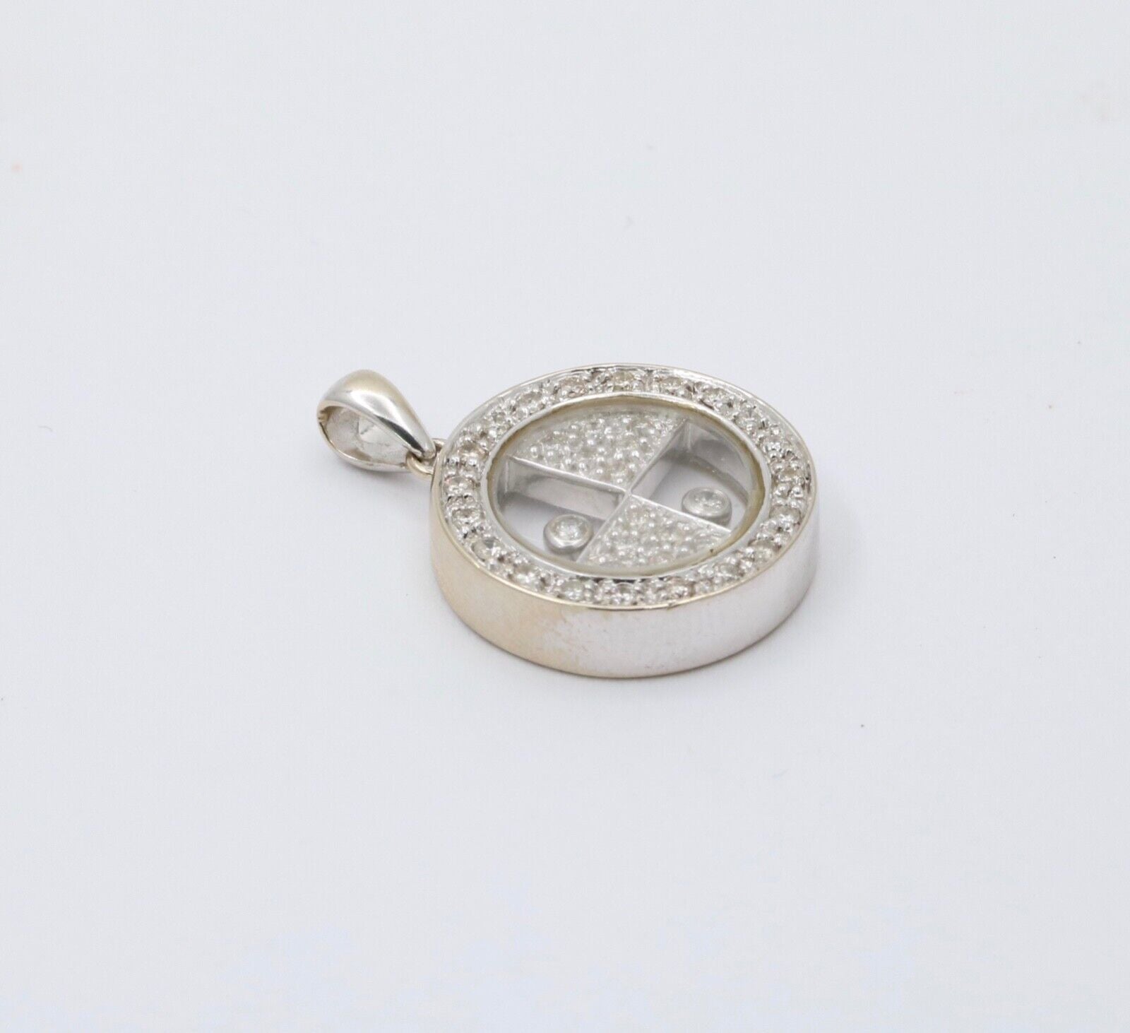 Vintage 14K White Gold Floating Shaker Diamond Circle Pendant