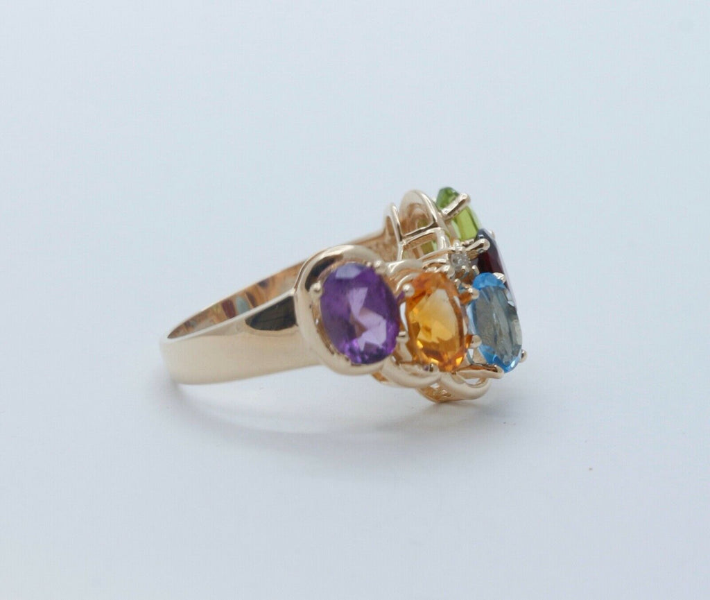 Beautiful Vintage Ladies 14K Yellow Gold Multi Stone Ring