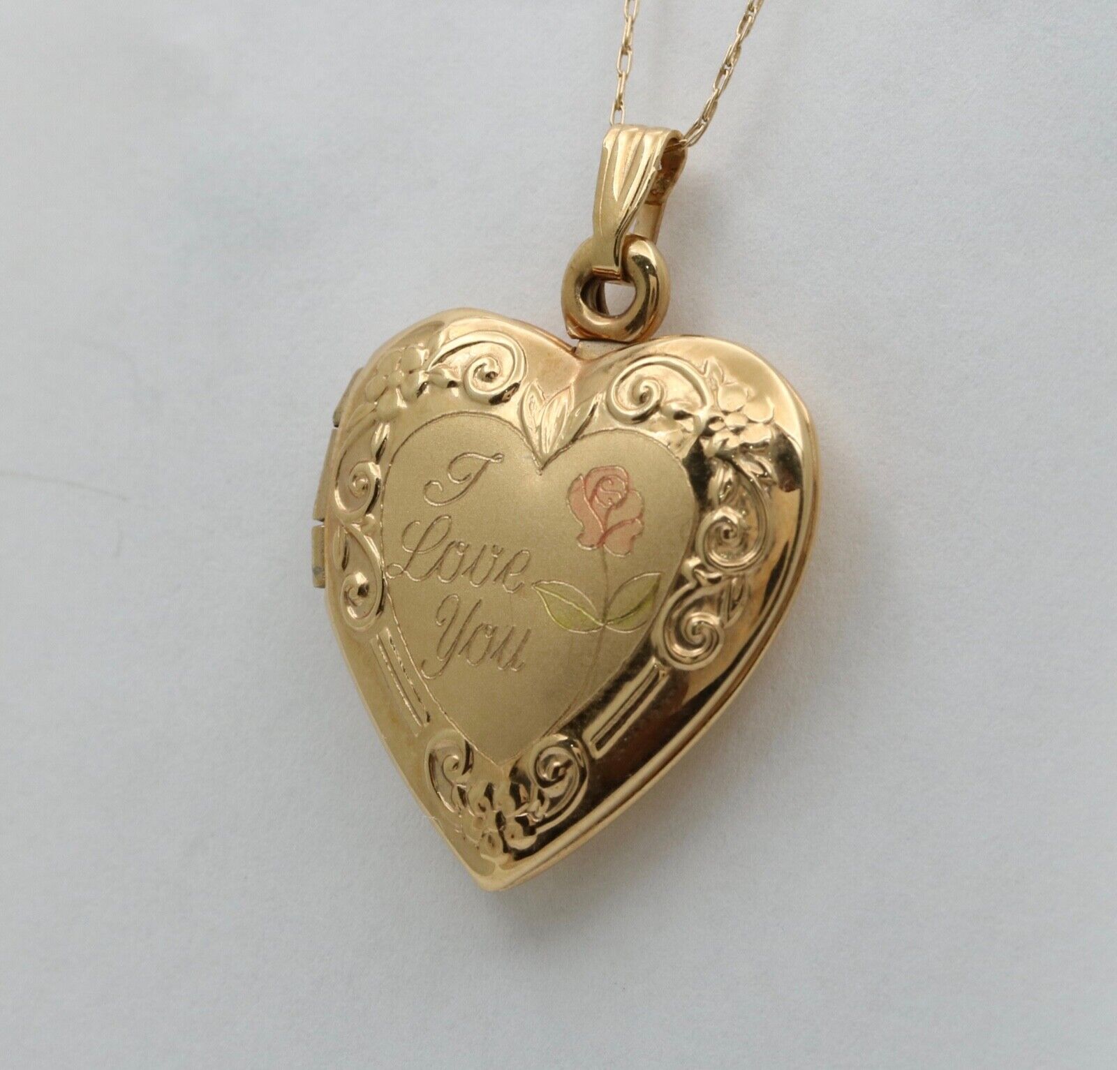 Vintage Heart "I Love You" 14K Yellow Pink Gold  Locket Pendant