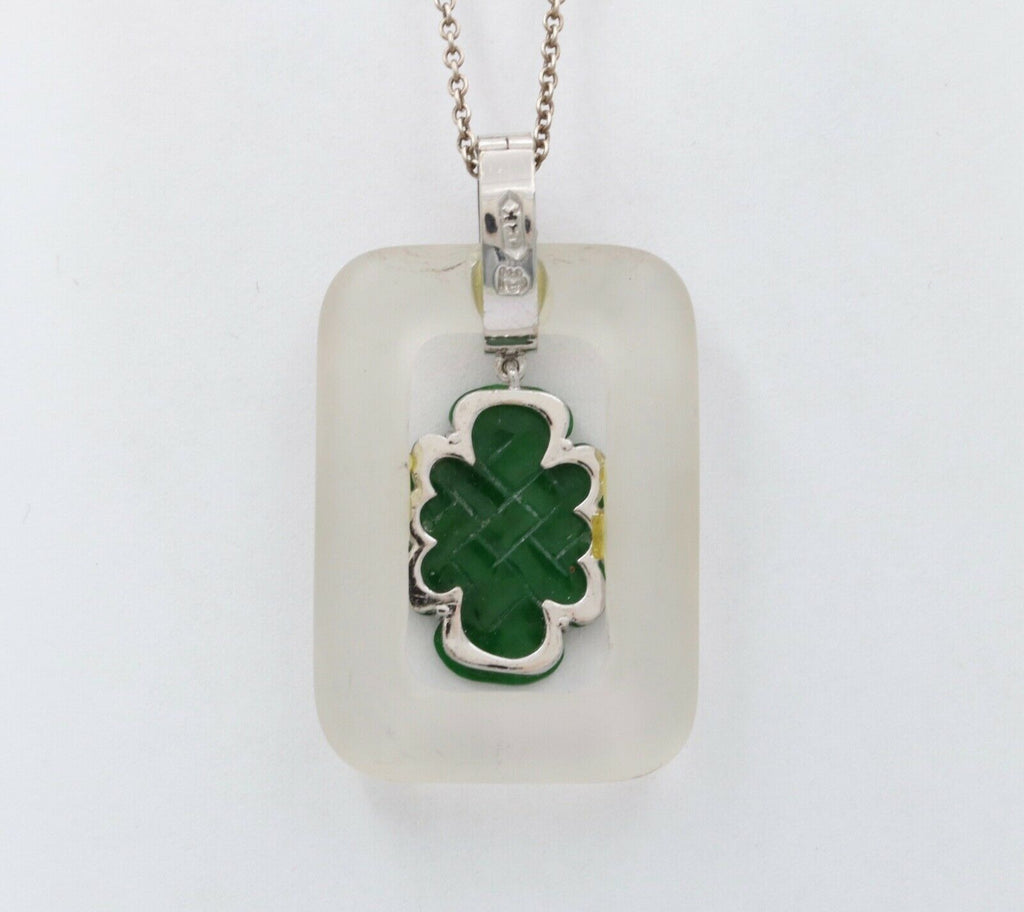 Vintage Jade Crystal Diamonds 18K White Gold Pendant