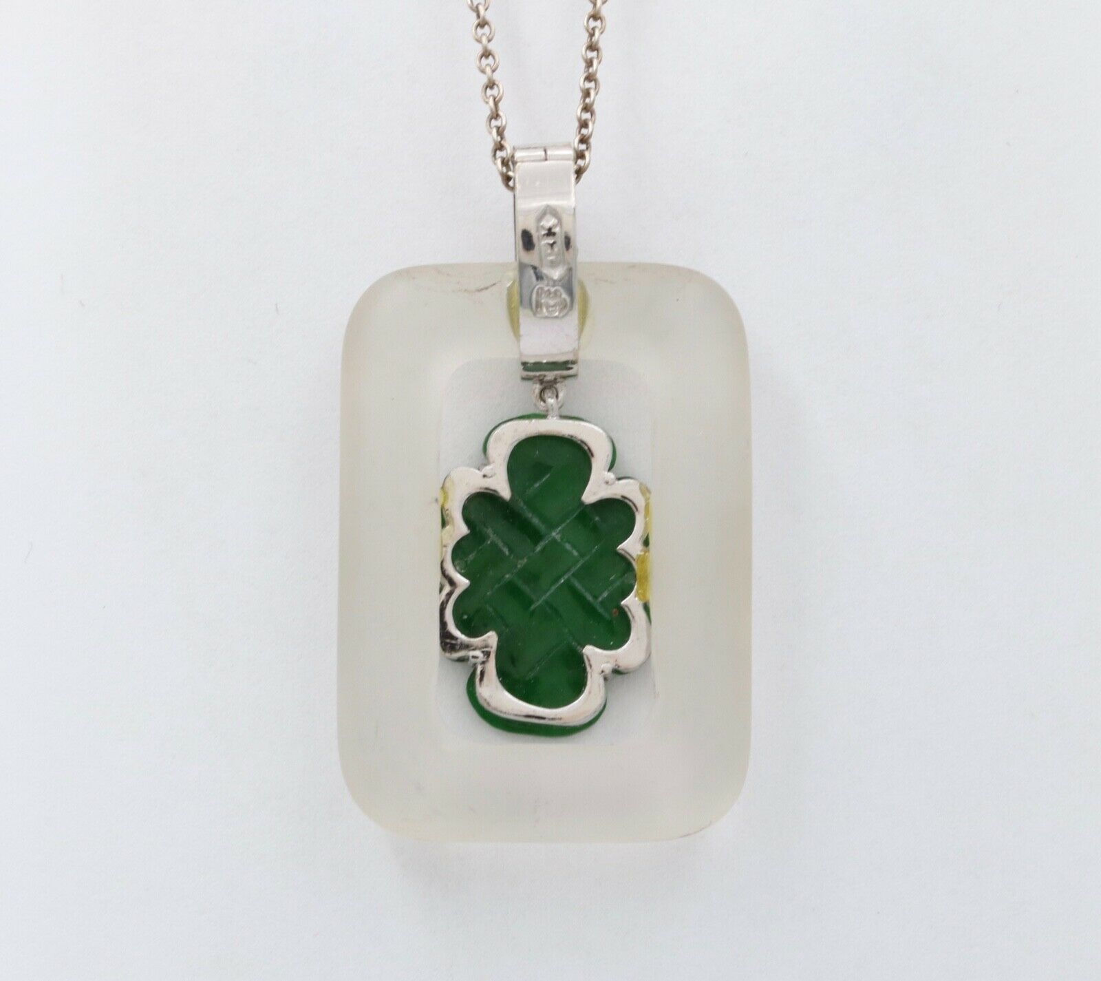Vintage Jade Crystal Diamonds 18K White Gold Pendant