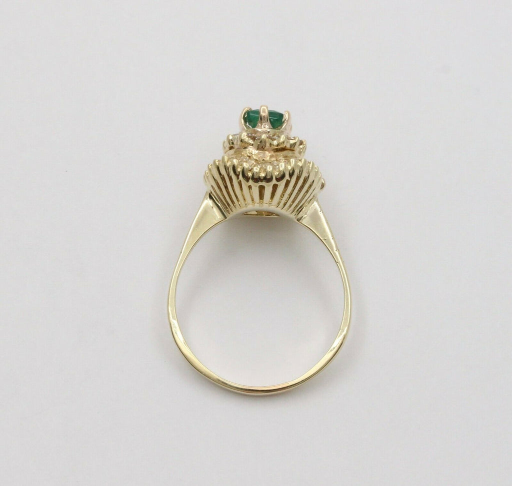 Vintage Emerald Ring Ballerina Damond 14K Yellow Gold Ring, Engagement Ring,