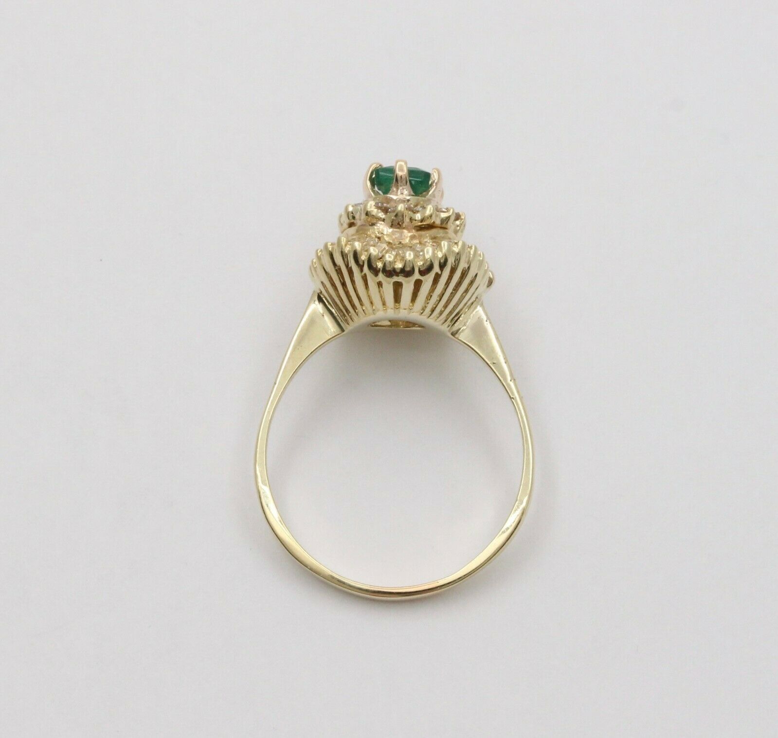 Vintage Emerald Ring Ballerina Damond 14K Yellow Gold Ring, Engagement Ring,