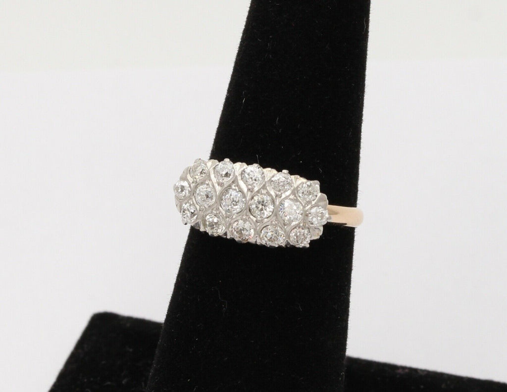Vintage Cluster Diamonds 14K Yellow White Gold Coctail Ring
