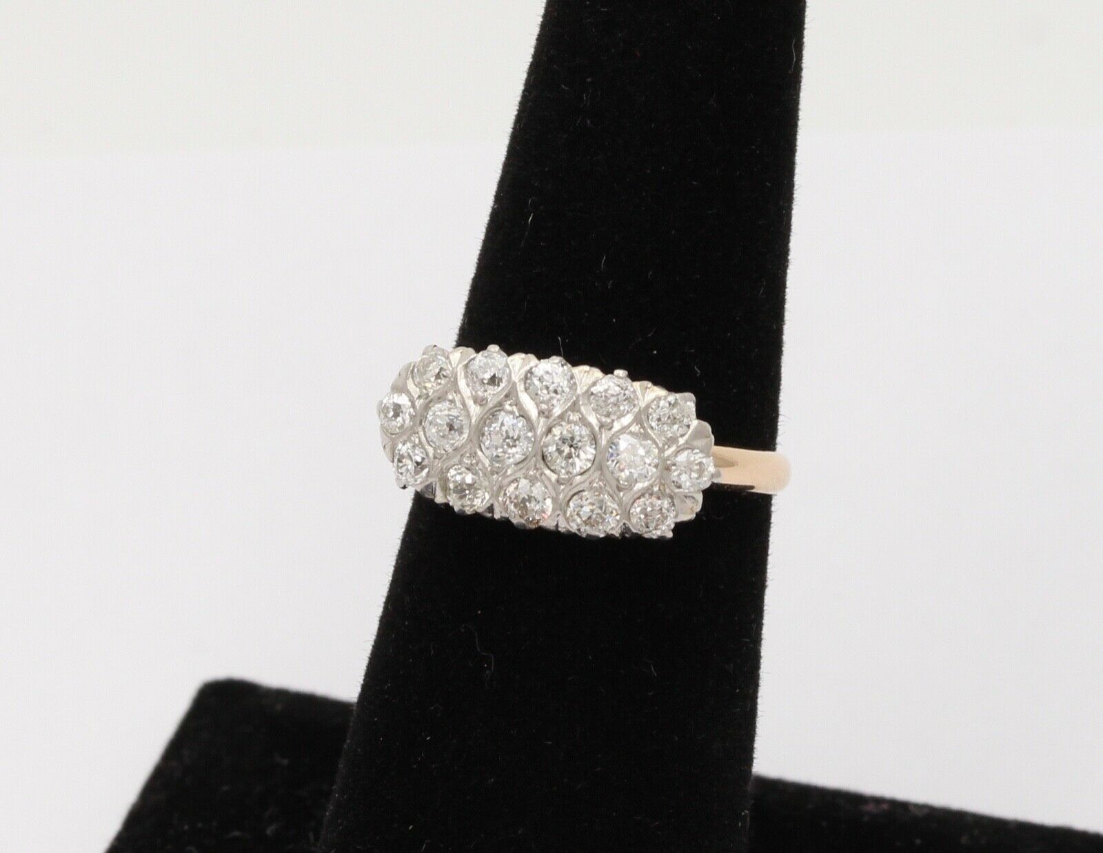 Vintage Cluster Diamonds 14K Yellow White Gold Coctail Ring