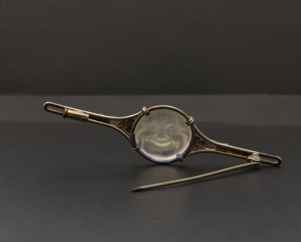 Vintage Man In The Moon Art Glass GF Brooch Pin
