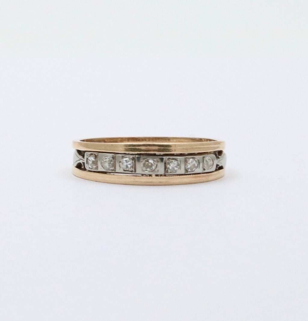 Vintage 18K & 14K Gold Diamond Ring Band, Wedding Band
