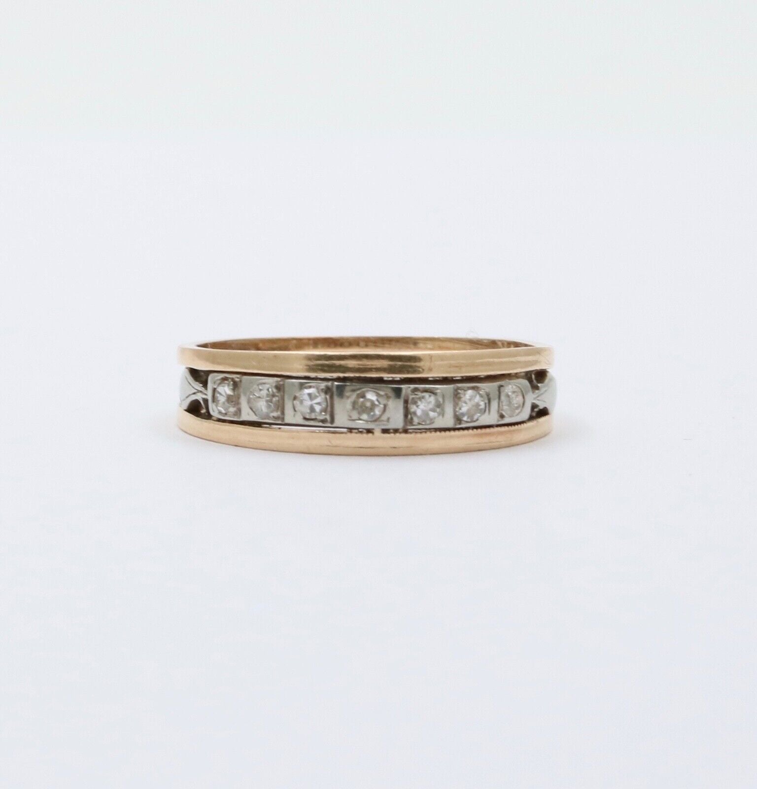 Vintage 18K & 14K Gold Diamond Ring Band, Wedding Band