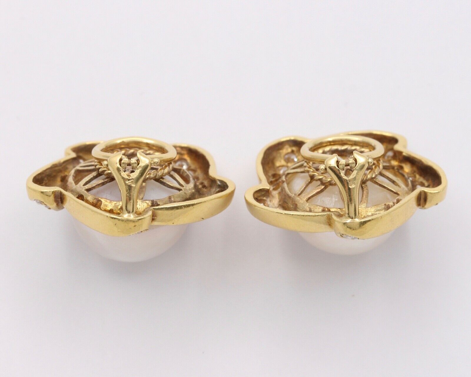 Large Mabe Pearl Diamonds Pinwheel French Clip Earrings