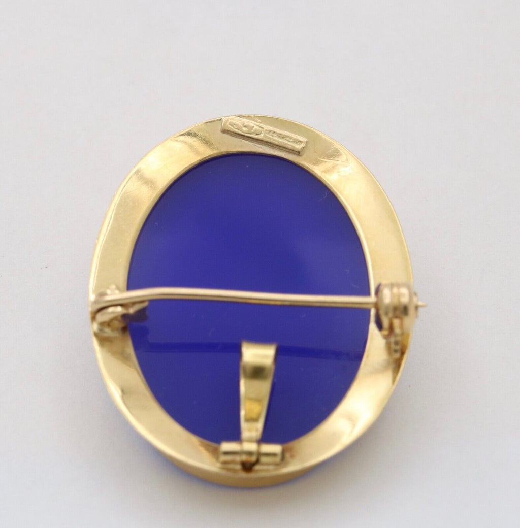 Vintage Italian Cameo 18K Yellow Gold Brooch Pendant