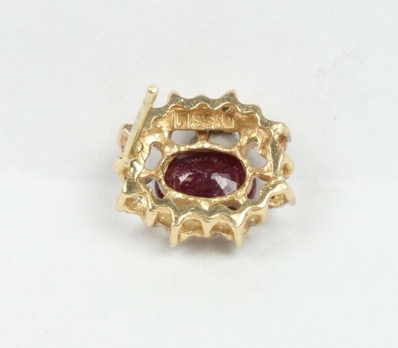 Vintage 14K Two Tone Gold Ruby & Diamonds Studs Earrings