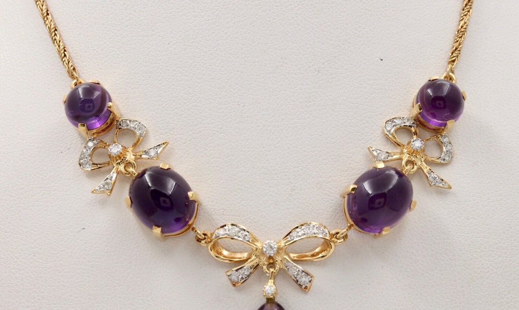 Estate Chandelier Amethyst Diamonds 14K Yellow Gold Necklace