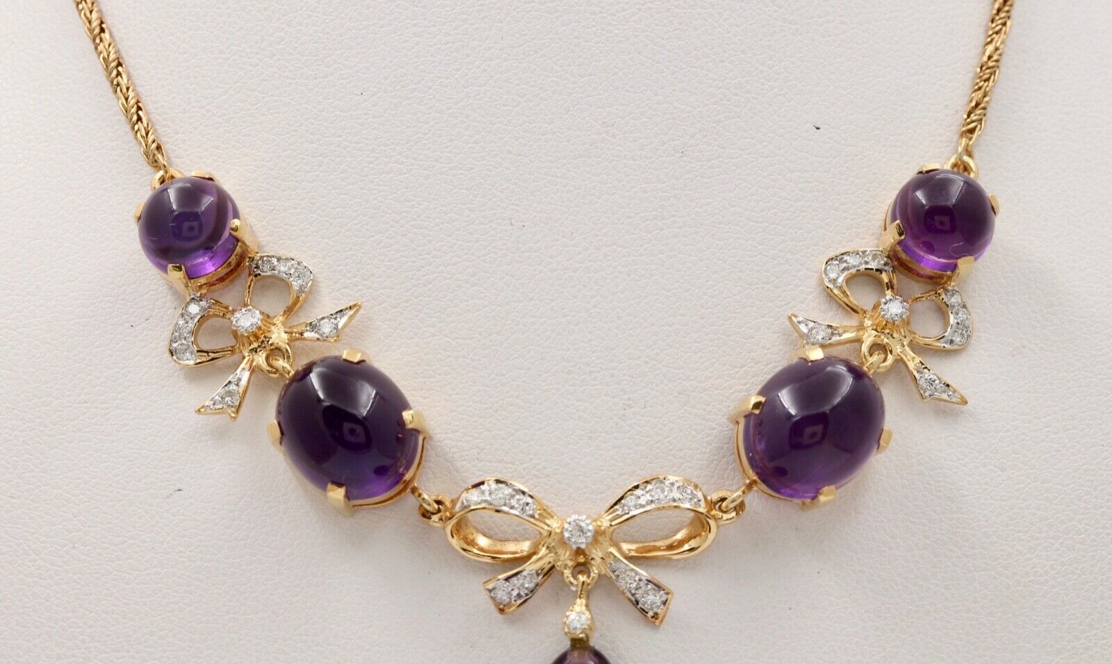 Estate Chandelier Amethyst Diamonds 14K Yellow Gold Necklace