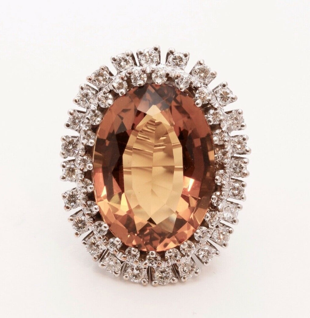 Vintage Statement Ring with Citrine Diamonds 14K White Gold