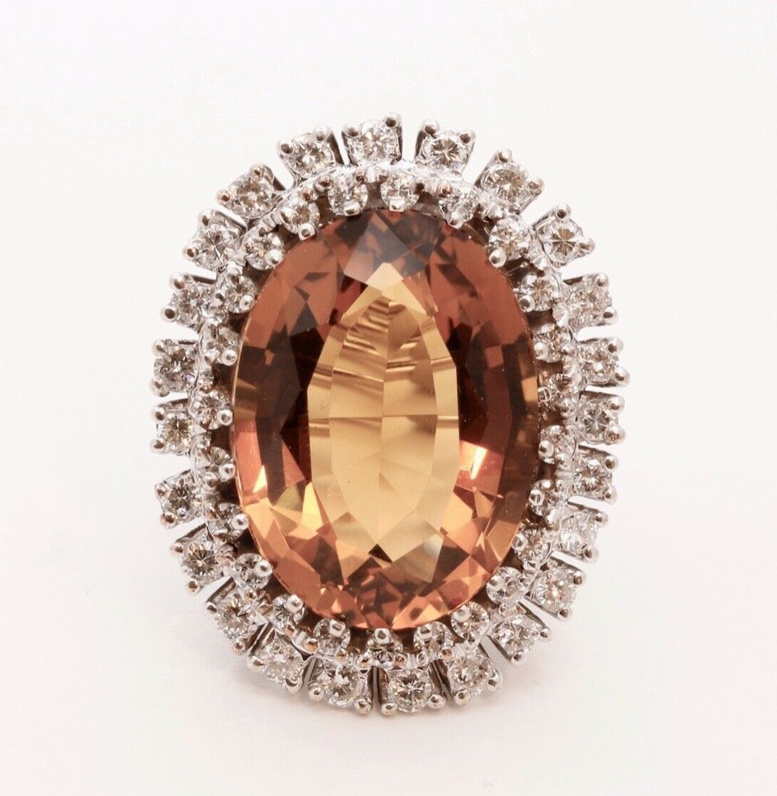 Vintage Statement Ring with Citrine Diamonds 14K White Gold
