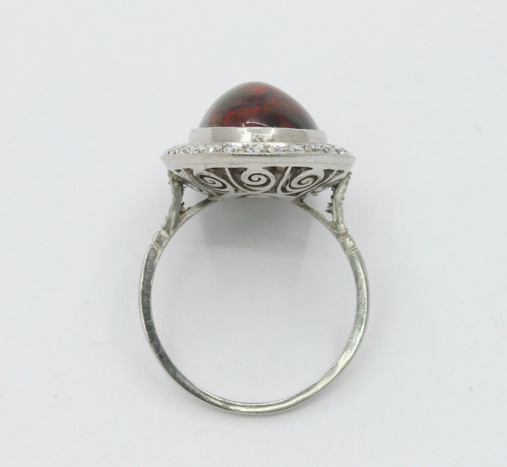 Vintage Ladies Cabochon Opal Diamonds Platinum Ring