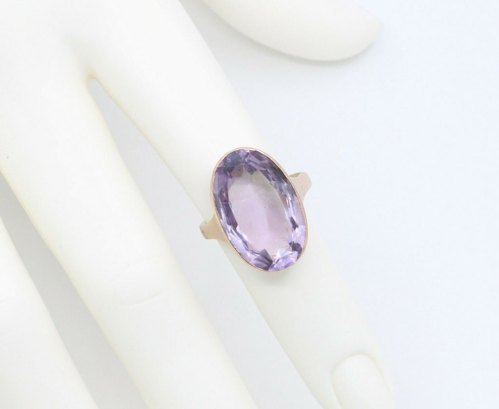 Vintage 9K Yellow Gold Rose De France Amethyst Solitaire Ring