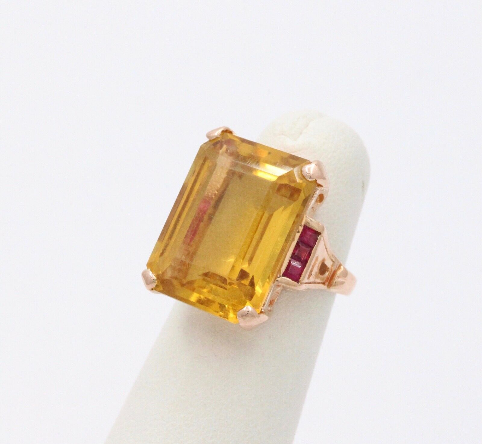 Vintage Citrine Rubies 14K Yellow Gold Ring
