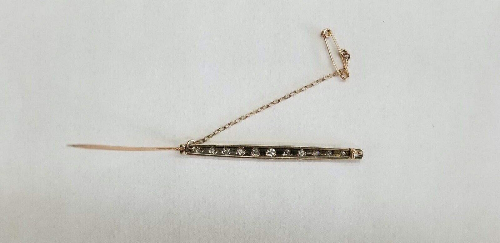 Edwardian Victorian Diamonds 14K Rose Gold Silver Bar Pin