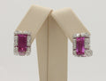 Vintage 18K White Gold Haggis’s Emerald Cut Pink Topaz Diamond Earrings