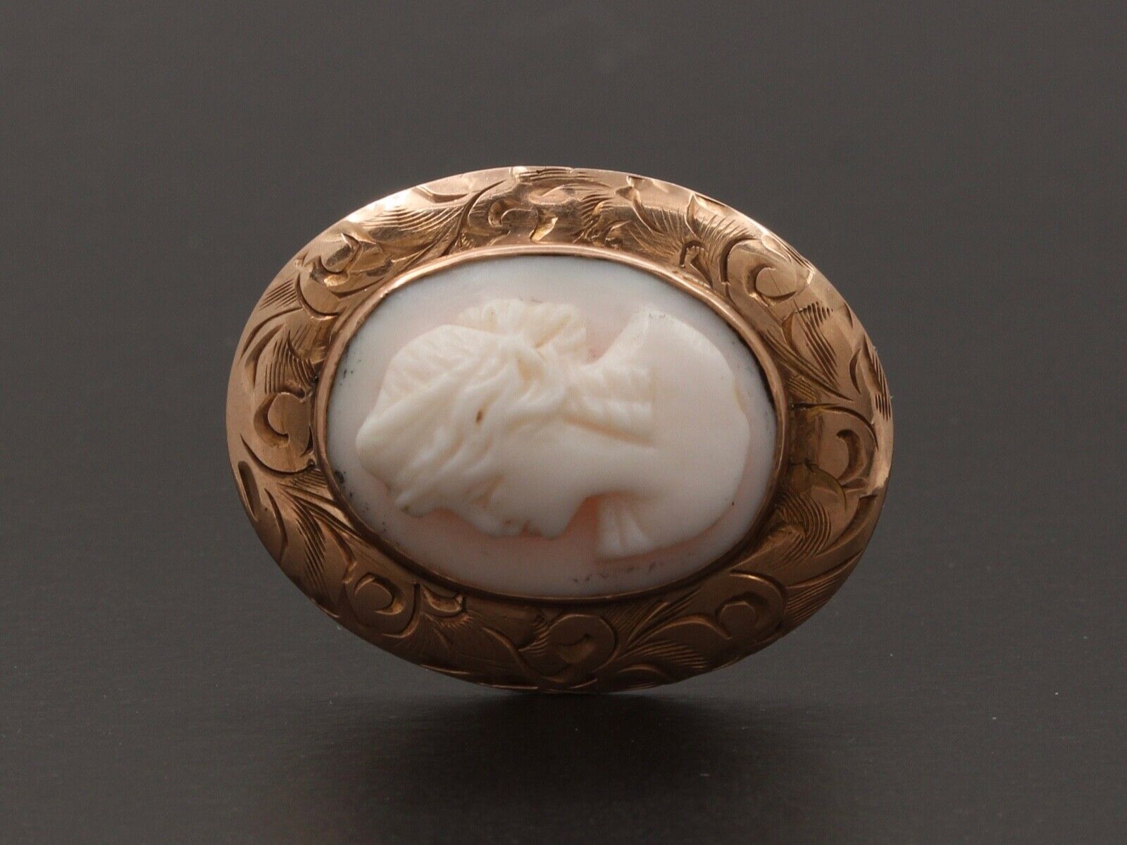Victorian Angel Skin Coral Portrait 10K Yellow Gold Brooch Pin