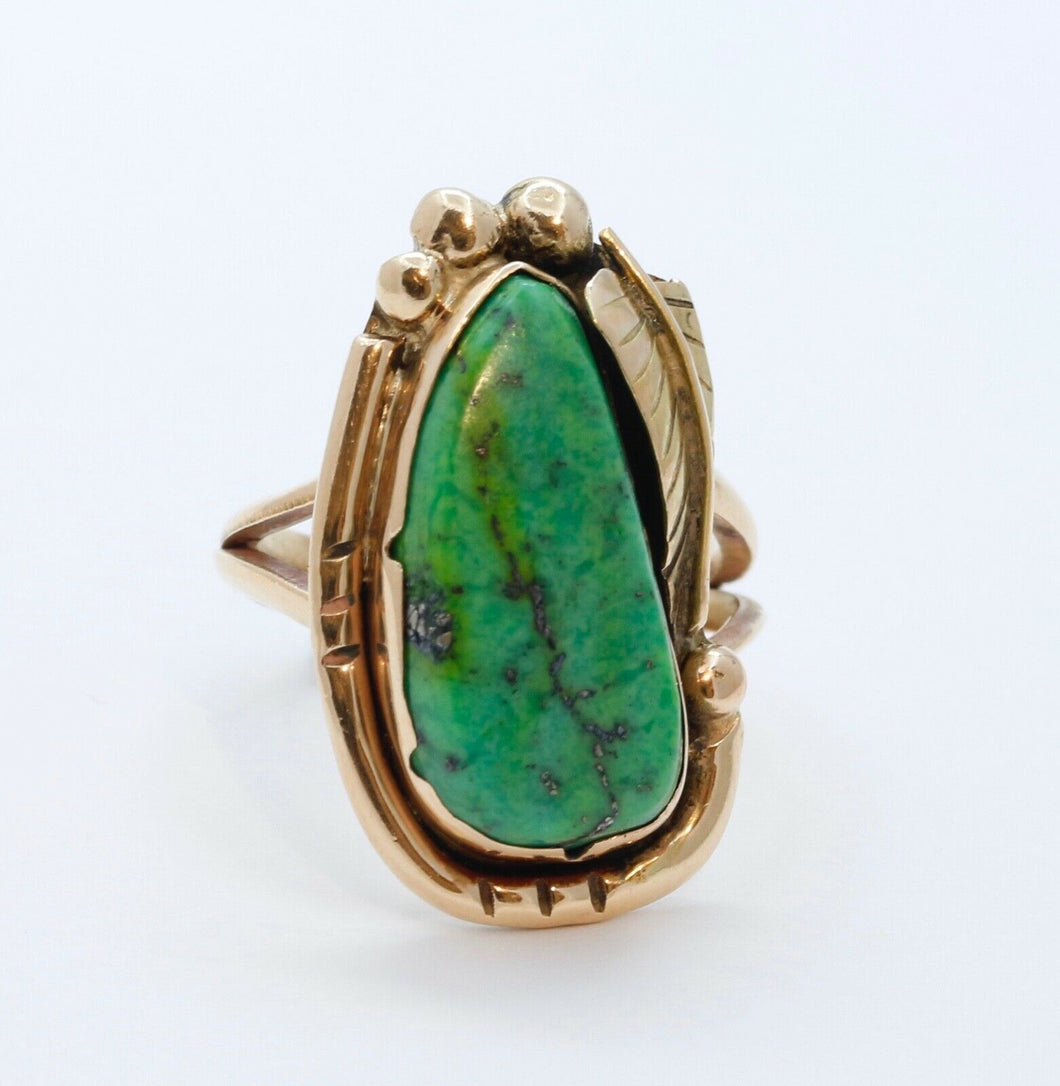 Navajo Green Matrix Turquoise 14K Yellow Gold Ring