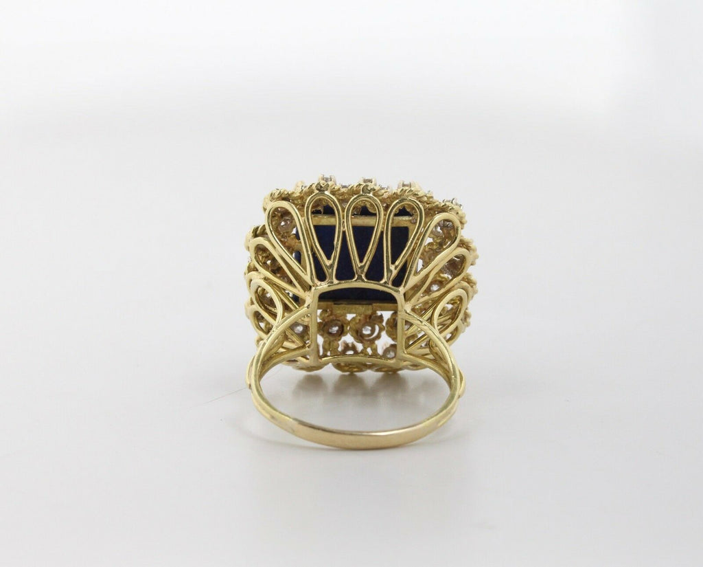 Vintage 18K Yellow Gold Lapis and Diamond Cocktail Ring
