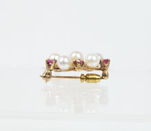 Load image into Gallery viewer, Vintage 14K Yellow Gold Rubies Cultured Pearls Pendant Brooch
