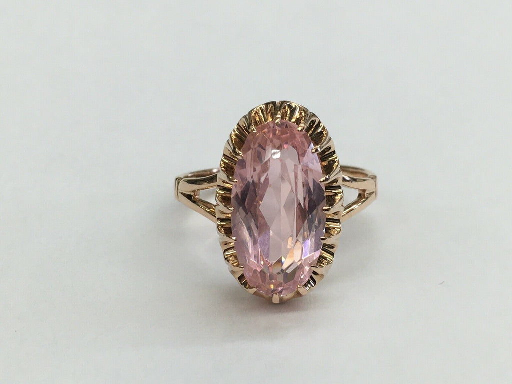 Mystical Vintage Ladies Pink Quartz 14K Rose Gold Ring