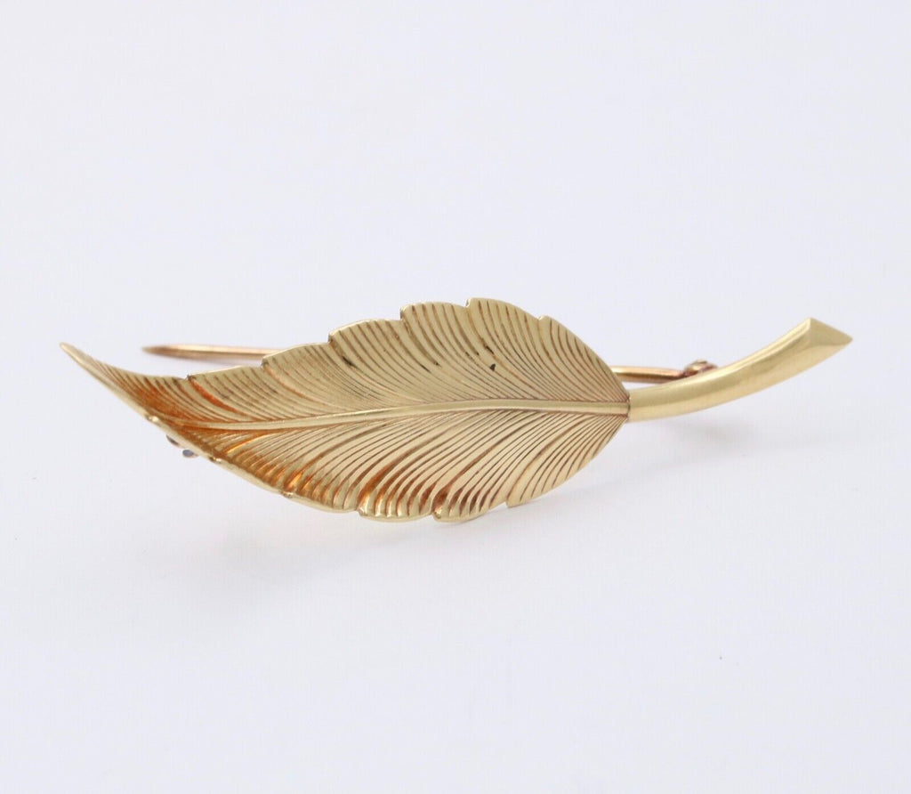 Tiffany & Co 14K Yellow Gold Feather Brooch, Pin.