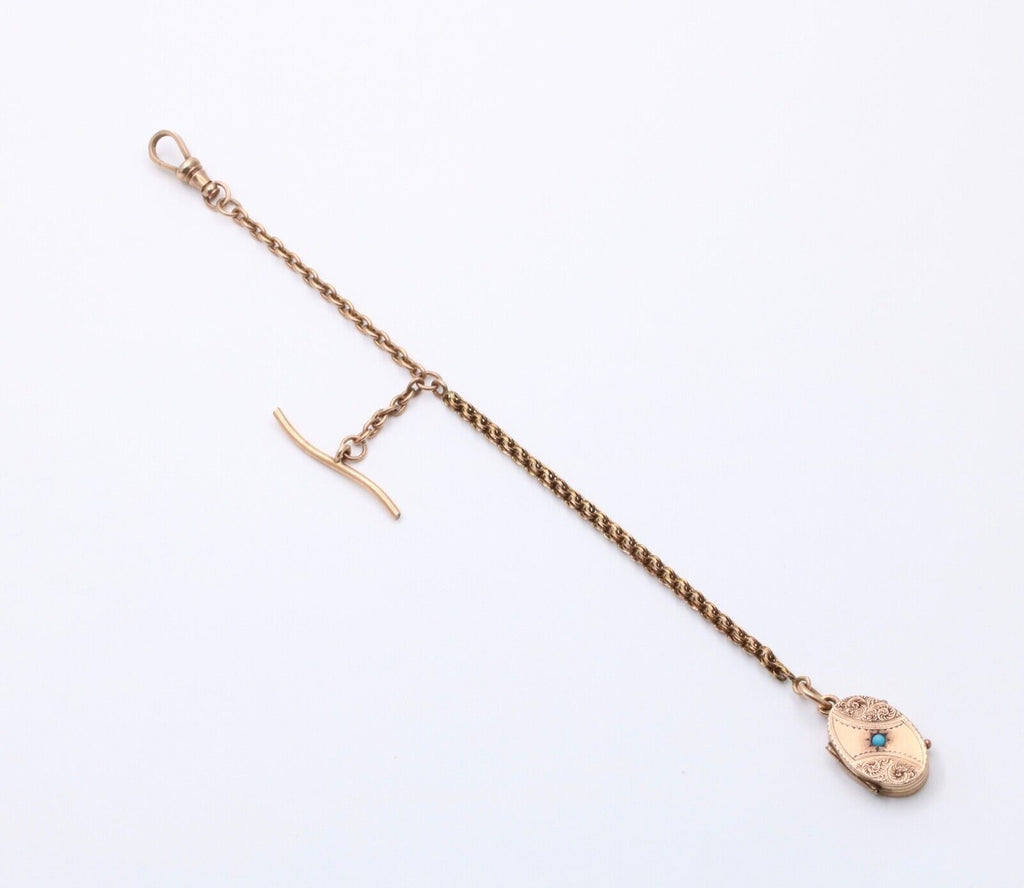 Victorian Antique Watch Chain FOB Locket 14K 10K Yellow Gold