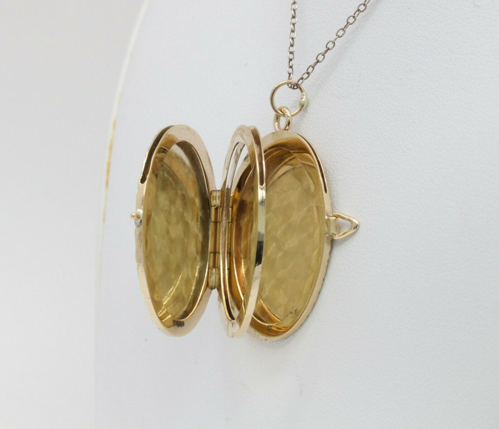 Vintage 14K Yellow Gold Floral Enamel Locket