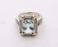 Vintage 14K White Gold Aquamarine Diamonds Ring