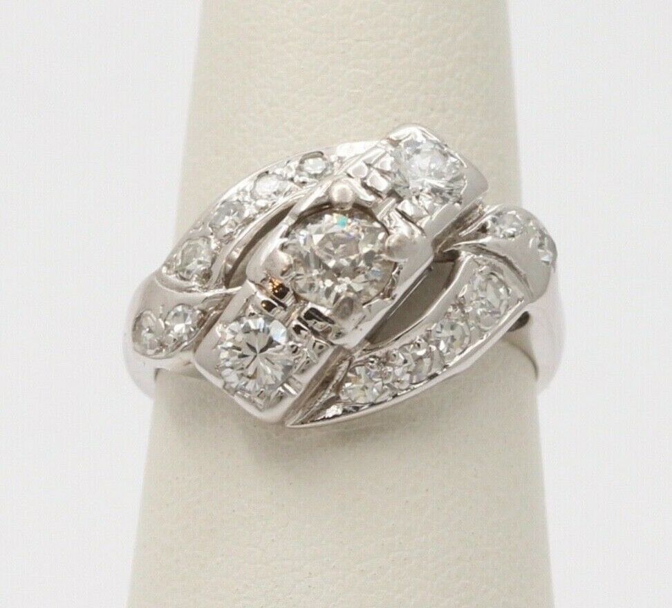 Antique Art Deco Old Mine Cut Diamond 14K White Gold Ring, Engagement Ring.