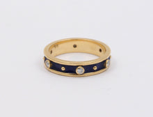 Load image into Gallery viewer, Vintage Ladies Diamonds 18K Yellow Gold Enamel Wedding Band Stacking Ring
