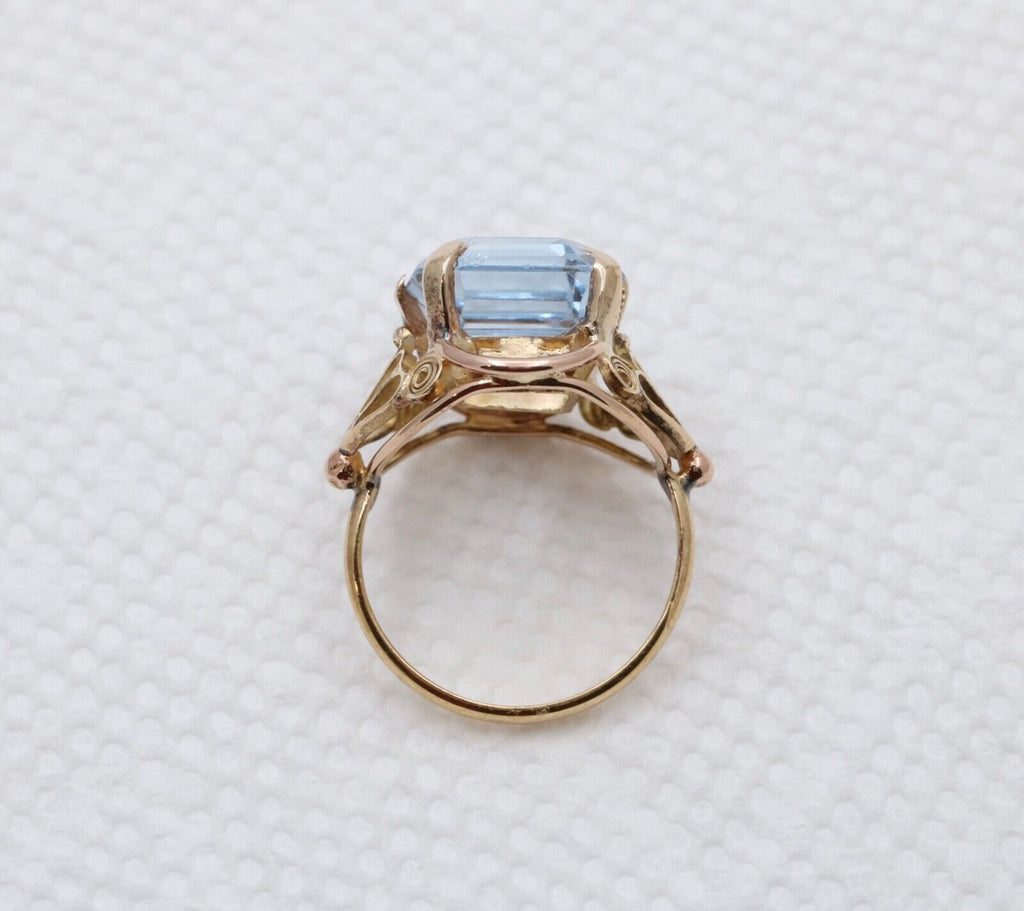 Vintage 18K Yellow & Rose Gold Aquamarine RIng, Statement Ring.